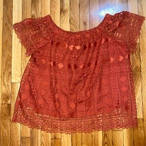 NWT Lace overlay off shoulder top
